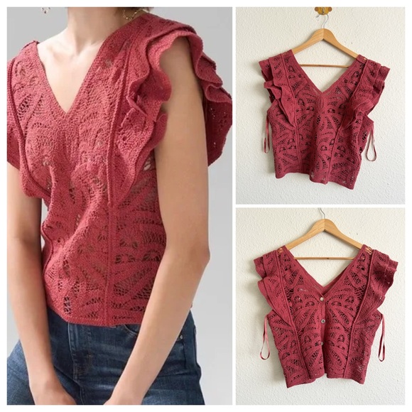 White House Black Market Tops - White House Black Market Lace Ruffle Sleeve Blouse - size M